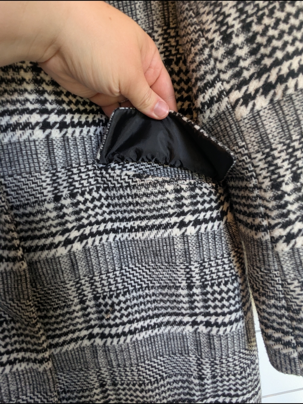 Sam Edelman Wool Blend Peacoat Houndstooth Size Small Black White Grey - Picture 7 of 14